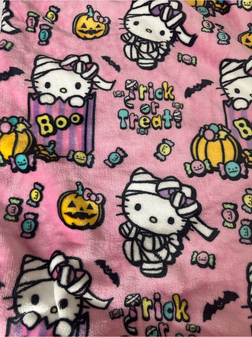 Hello Kitty Pink Halloween Throw Blanket - Trick or Treat Design
